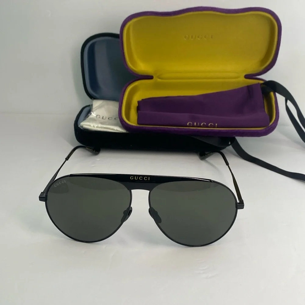 New Authentic Gucci Black Aviator Sunglasses GG0908S-004 65